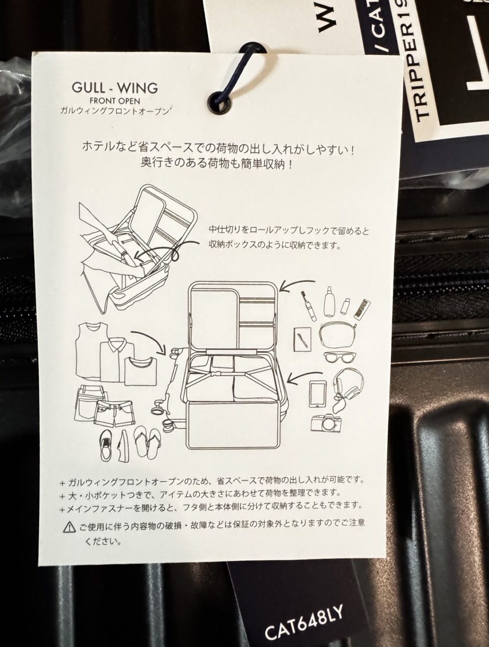 ガルウィングの使い方が描かれた付属の説明タグ